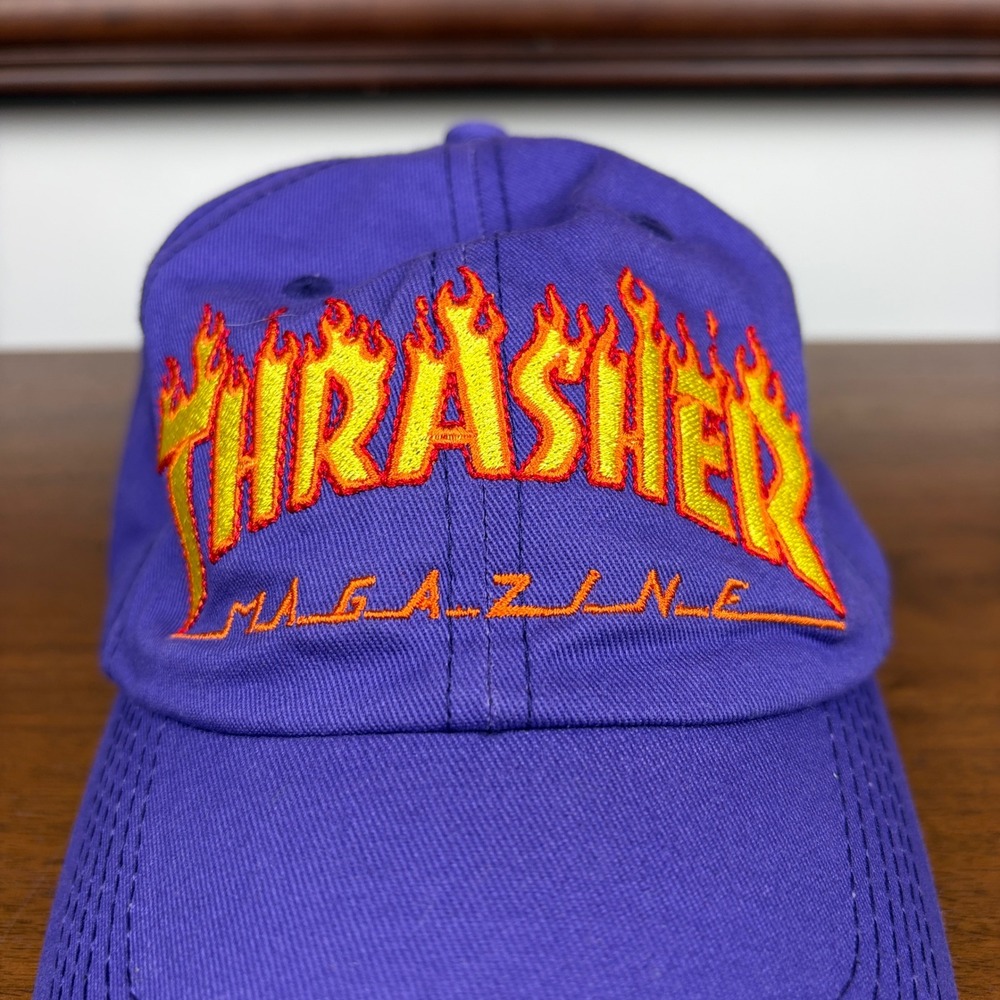 Y2K Thrasher Magazine Hat Unisex One Size Purple Flame Logo Embroidered Dad Cap - Picture 2 of 8